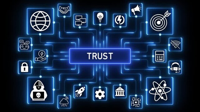 Conceptual animation depicting the concept of trust in business relationships and finances digital technology.
