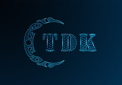 Low poly letter logo TDK design. TDK letter logo low poly vector design on blue color gradient background. TDK logo low poly design