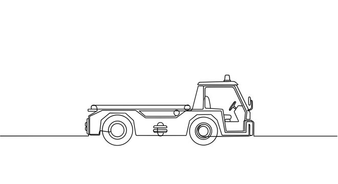 Airport service tow tractor side view line drawing minimalist style