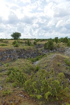 Scenic coastal cliff landscape at &Uuml;&uuml;gu Bluff (&Uuml;&uuml;gu pank) on the island of Muhu in cloudy summer weather, Estonia, Europe.