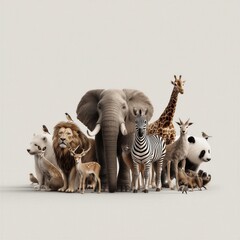 Fototapeta premium A group of diverse animals standing together in a symbolic display of unity and conservation.