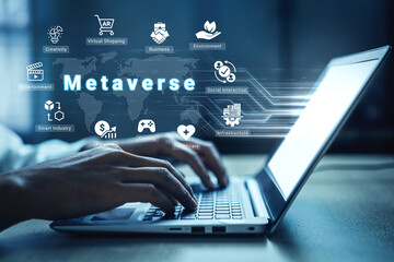 Naklejka premium Metaverse ecosystem enhances digital interaction, virtual environments, and immersive experiences Parse