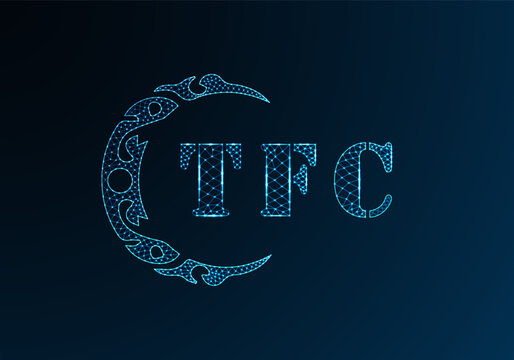 Low poly letter logo TFC design. TFC letter logo low poly vector design on blue color gradient background. TFC logo low poly design