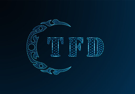 Low poly letter logo TFD design. TFD letter logo low poly vector design on blue color gradient background. TFD logo low poly design