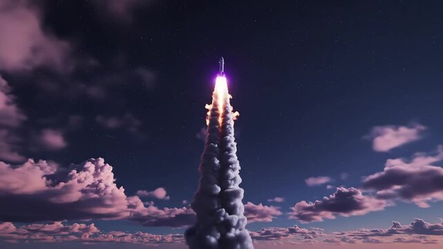 Rocket launch in night sky emphasizing advanced technology and cybersecurity