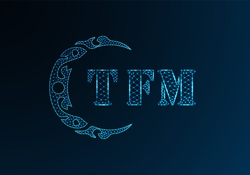 Low poly letter logo TFM design. TFM letter logo low poly vector design on blue color gradient background. TFM logo low poly design