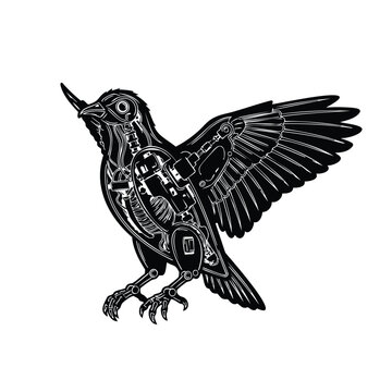 Steampunk bird silhouette set bundle mechanical creature, technology object.