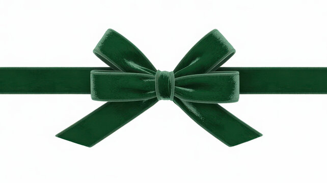A decorative dark green velvet ribbon bow isolated on a clean white background, for gift wrapping