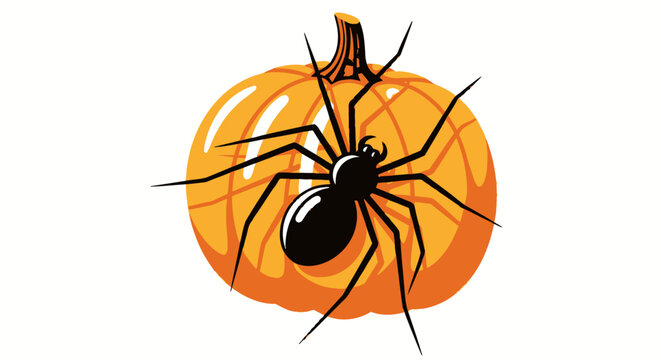 Orange pumpkin and black spider vector illustration for decorative holiday themes