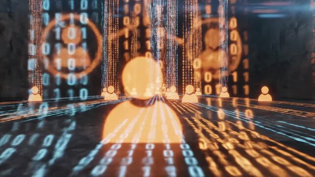 Digital network of people and binary code representing smart infrastructure and connectivity