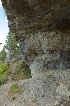 Scenic coastal cliff landscape at &Uuml;&uuml;gu Bluff (&Uuml;&uuml;gu pank) on the island of Muhu in cloudy summer weather, Estonia, Europe.