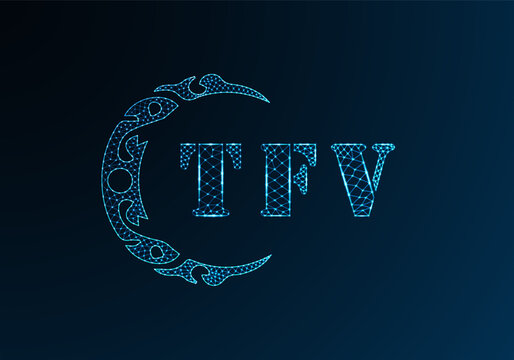 Low poly letter logo TFV design. TFV letter logo low poly vector design on blue color gradient background. TFV logo low poly design