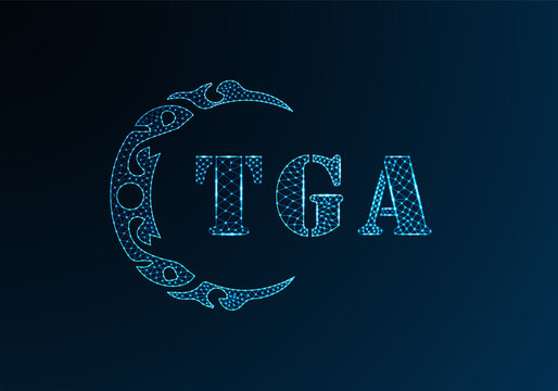 Low poly letter logo TGA design. TGA letter logo low poly vector design on blue color gradient background. TGA logo low poly design