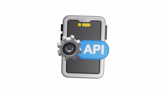 3d ux icon motion mobile phone with gear and api label. Suitable for techrelated concepts, mobile app development, api integration, software development, and technology themes.