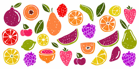 Obraz premium Colorful fruit illustrations on a white background vibrant watercolor style