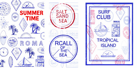 Vintage travel postmarks and stamps with summer and tropical themes © Sujal