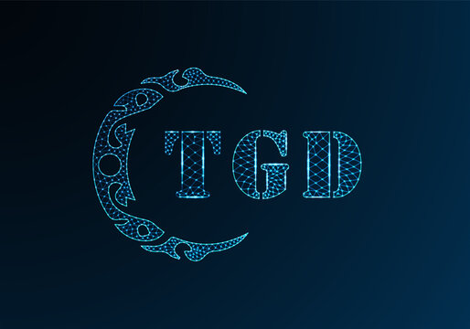 Low poly letter logo TGD design. TGD letter logo low poly vector design on blue color gradient background. TGD logo low poly design