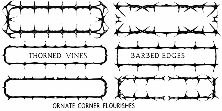 Gothic thorn frames and barbed edges vector illustration set on white