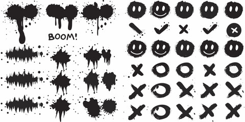 Grunge splatter and doodle elements vector illustration black on white © Sujal
