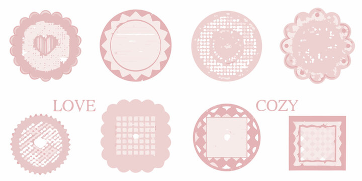 Set of pink lace doily style vector illustrations on white background