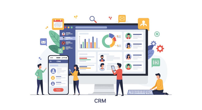 CRM Software Interface with People Interacting.