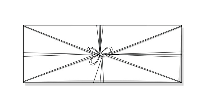 Rectangular parcel wrapped in white paper and tied with a simple string bow, ideal for shipping, gift giving, and delivery-themed designs.