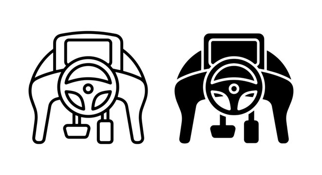 Gaming Steering Wheel and Pedals, Racing Simulator Setup, Virtual Drive Controls, Digital Entertainment Icons