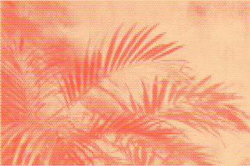 Risograph print texture palm leaves silhouette, distressed grunge print. Collage poster background. Vector illustration. © Olgadesigner