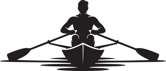 Black silhouette of a person rowing a boat with two oars. logo Vector Black silhouettes © Mofazzelh