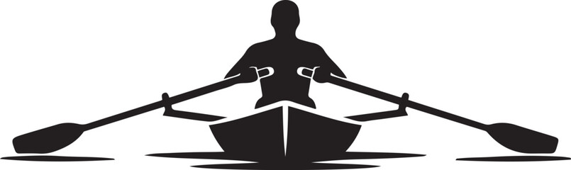 Black silhouette of a person rowing a boat with two oars. logo Vector Black silhouettes © Mofazzelh