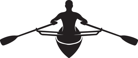 Black silhouette of a person rowing a boat with two oars. logo Vector Black silhouettes © Mofazzelh