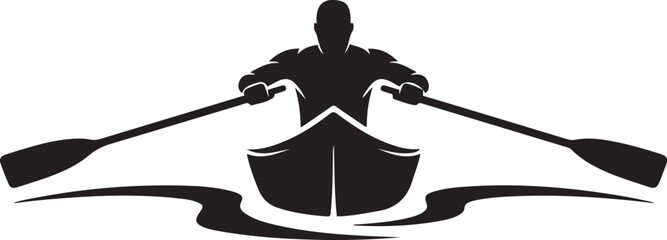 Black silhouette of a person rowing a boat with two oars. logo Vector Black silhouettes © Mofazzelh