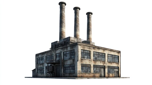 Abandoned factory with three tall chimneys