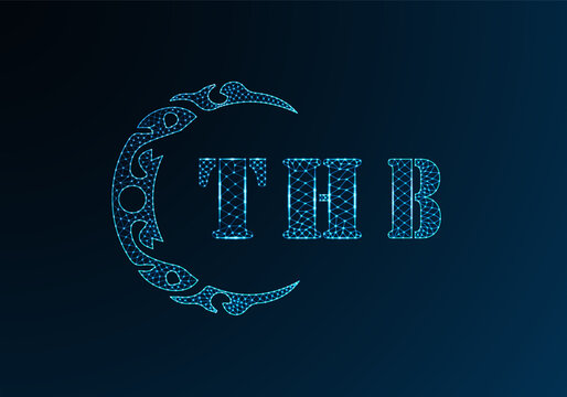 Low poly letter logo THB design. THB letter logo low poly vector design on blue color gradient background. THB logo low poly design
