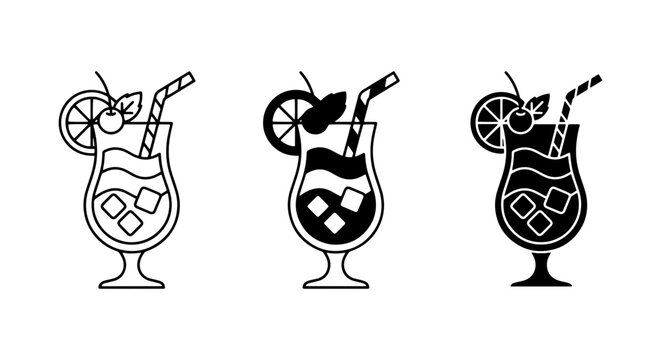 Cocktail Icons Set, Refreshing Drinks Vector Graphics, Tropical Beverage Symbols