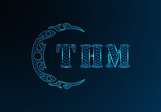 Low poly letter logo THM design. THM letter logo low poly vector design on blue color gradient background. THM logo low poly design