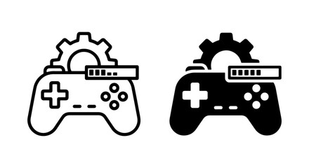 vector game controllers with gear and settings icons in black and white outline style © Imran