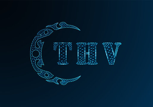 Low poly letter logo THV design. THV letter logo low poly vector design on blue color gradient background. THV logo low poly design