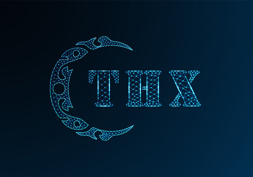Low poly letter logo THX design. THX letter logo low poly vector design on blue color gradient background. THX logo low poly design