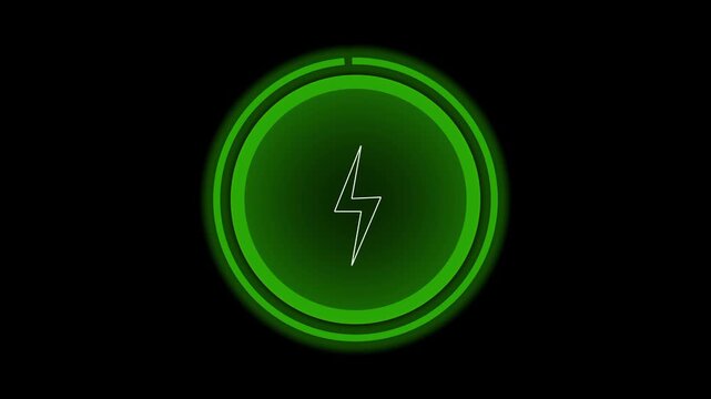 Green lightning bolt icon symbolizing energy, power, and electrical charge on a dark background