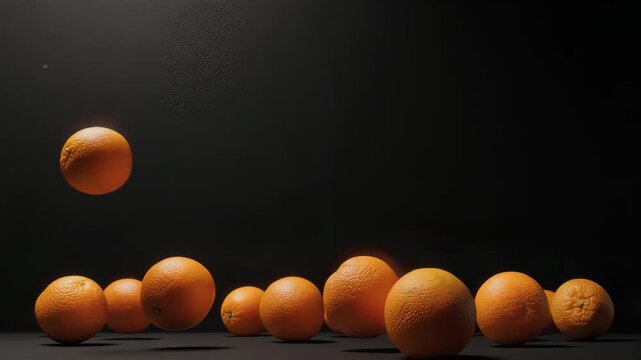 Moving oranges with black background for advertising