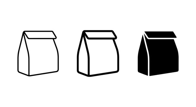 three lunch bags in black and white outline style on plain background