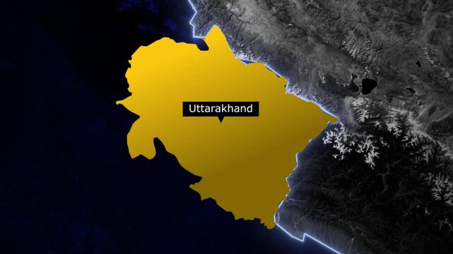 uttarakhand map animation, india state highlight, geographic territory effect, regional border visualization, political map display