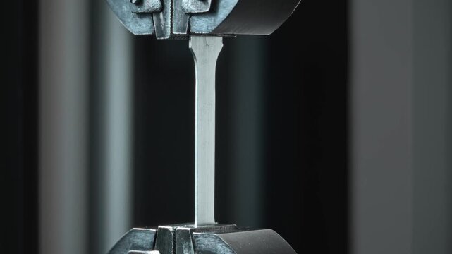 Sample Under Stress Examination. Universal Machine Testing Of Metal Sample During Stretching Process