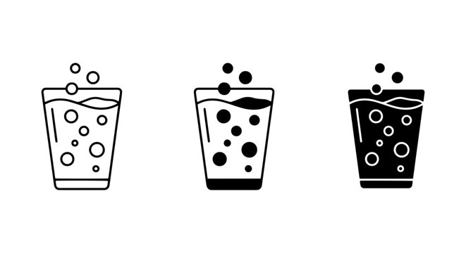 vector set of three glasses with bubbles in water