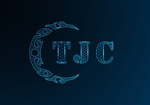 Low poly letter logo TJC design. TJC letter logo low poly vector design on blue color gradient background. TJC logo low poly design
