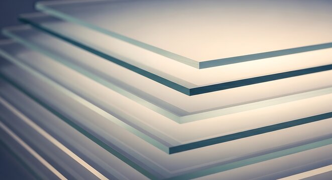 Stack of clear tempered glass sheets abstract background, layers of polished transparent architectural material, industrial manufacturing supply, high quality glass panes texture
