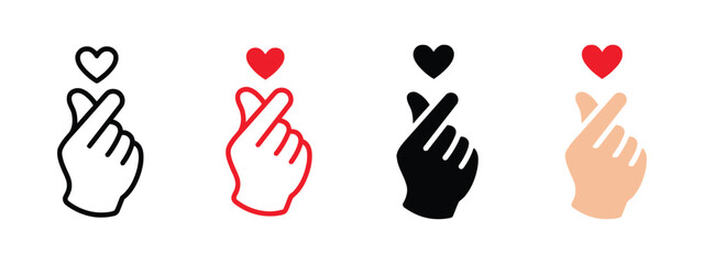 Korean heart hand gesture in outline, red, black and skin tone. © Baizidmia