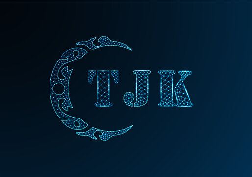 Low poly letter logo TJK design. TJK letter logo low poly vector design on blue color gradient background. TJK logo low poly design