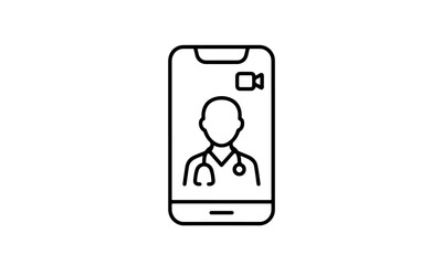 Fototapeta premium Professional Mobile Telemedicine Vector Illustration Featuring Linear Smartphone Video Call with Doctor for Online Healthcare and Digital Medical Consultation Services